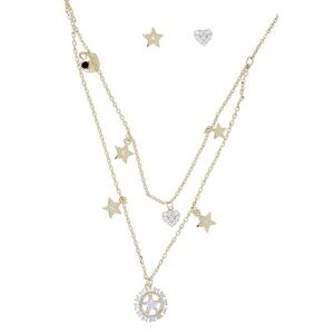 Gold Star and Heart Necklace Set with Earrings